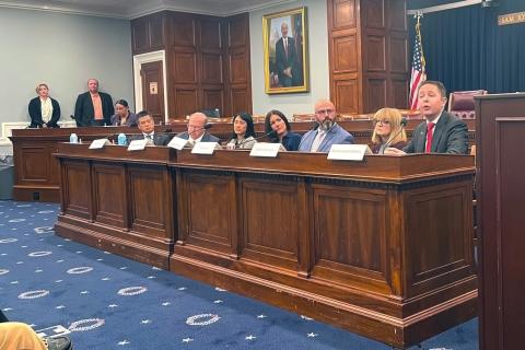 Engineering Professor Chris Rowell (right) shares his research and insights on the impacts of NIH's BRAIN Initiative in a congressional briefing.